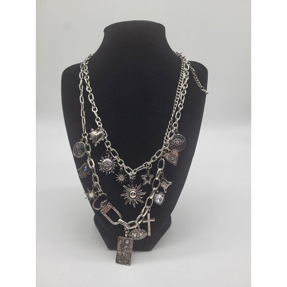 unbranded Jewelry - Silver Tone Charm Necklace Tarot Sun Evil Eye Hamsa Hand Cross Hearts Stars Goth